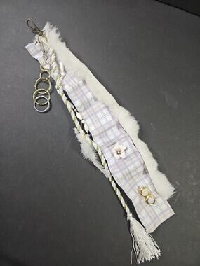 Purse Bag Charm Key Ring Keychain Silver Gold Tone Upcycled 14" Blue White